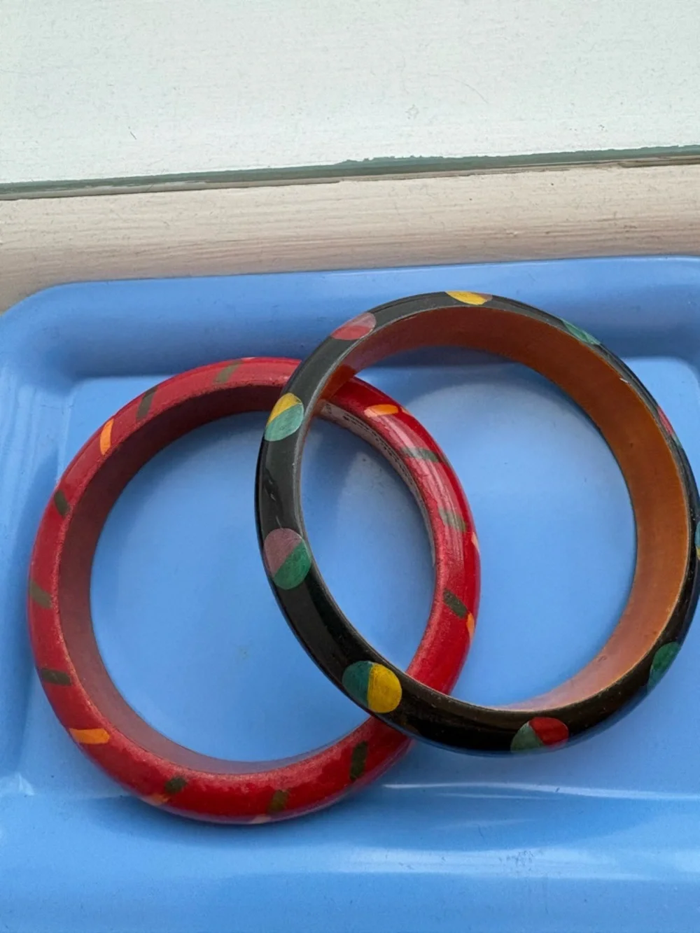 Fun 80s/90s Hand-Painted Wooden Bangle Bracelets